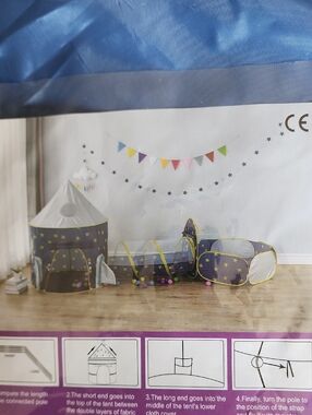 Kids Play Tent & Tunnel Set - Navy with Yellow Stars Firm Price $53